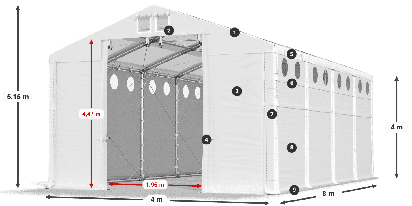 Acoperiș: MS 580 PVC Pereți: FR 620 PVC