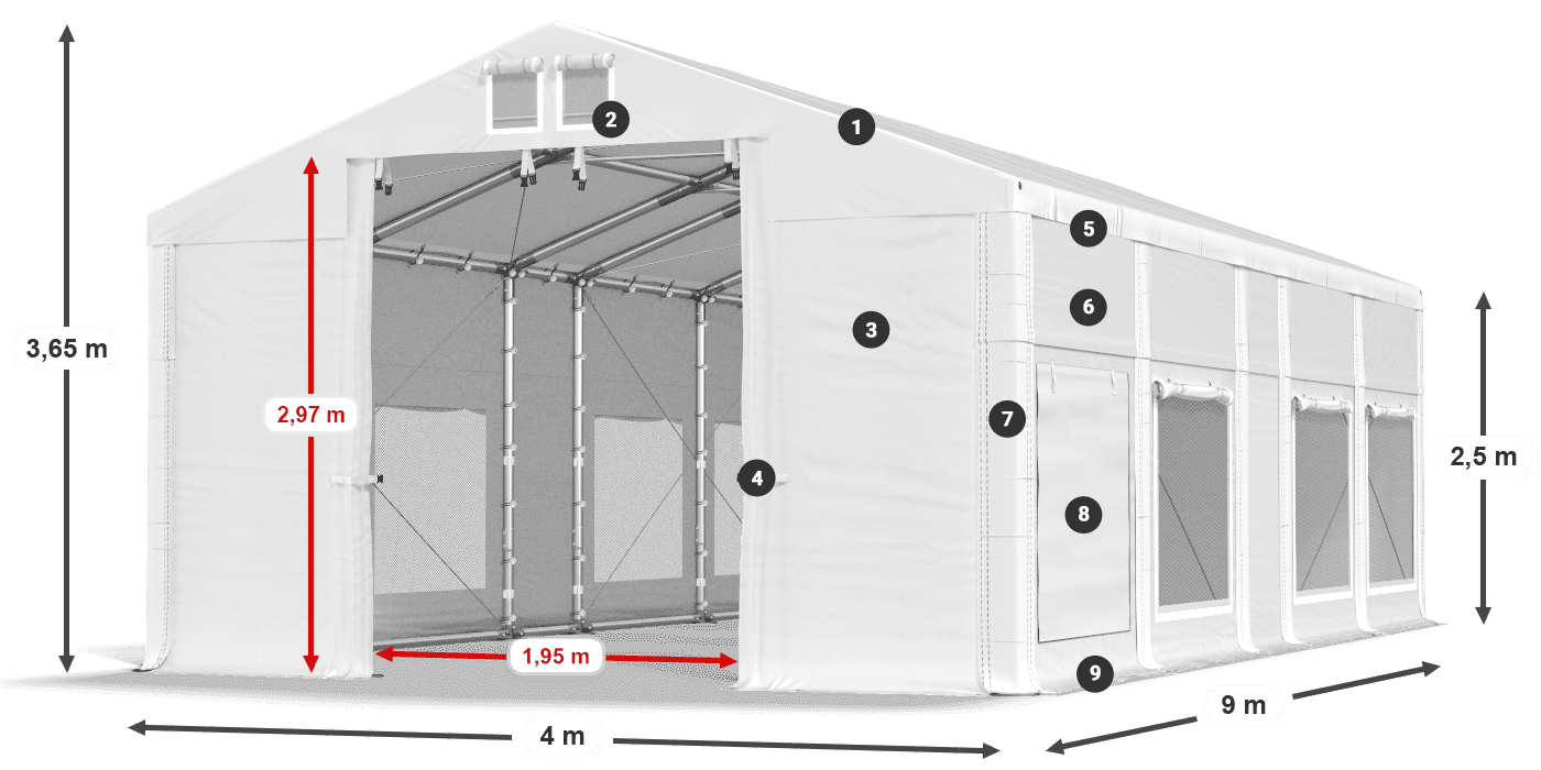 Acoperiș: FR 620 PVC Pereţi: SD 500 PVC legenda 2.5m