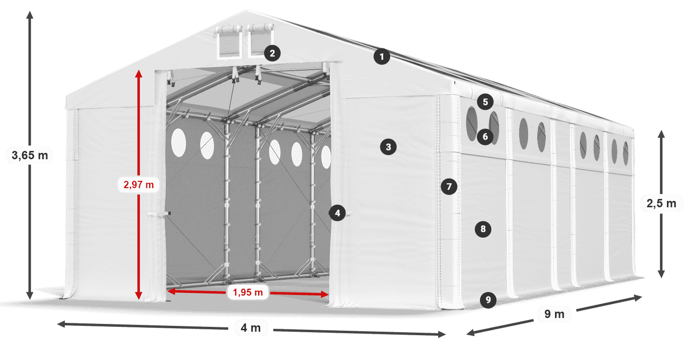 Acoperiș: MS T 580 PVC Pereţi: SD O 500 PVC legenda 2.5m