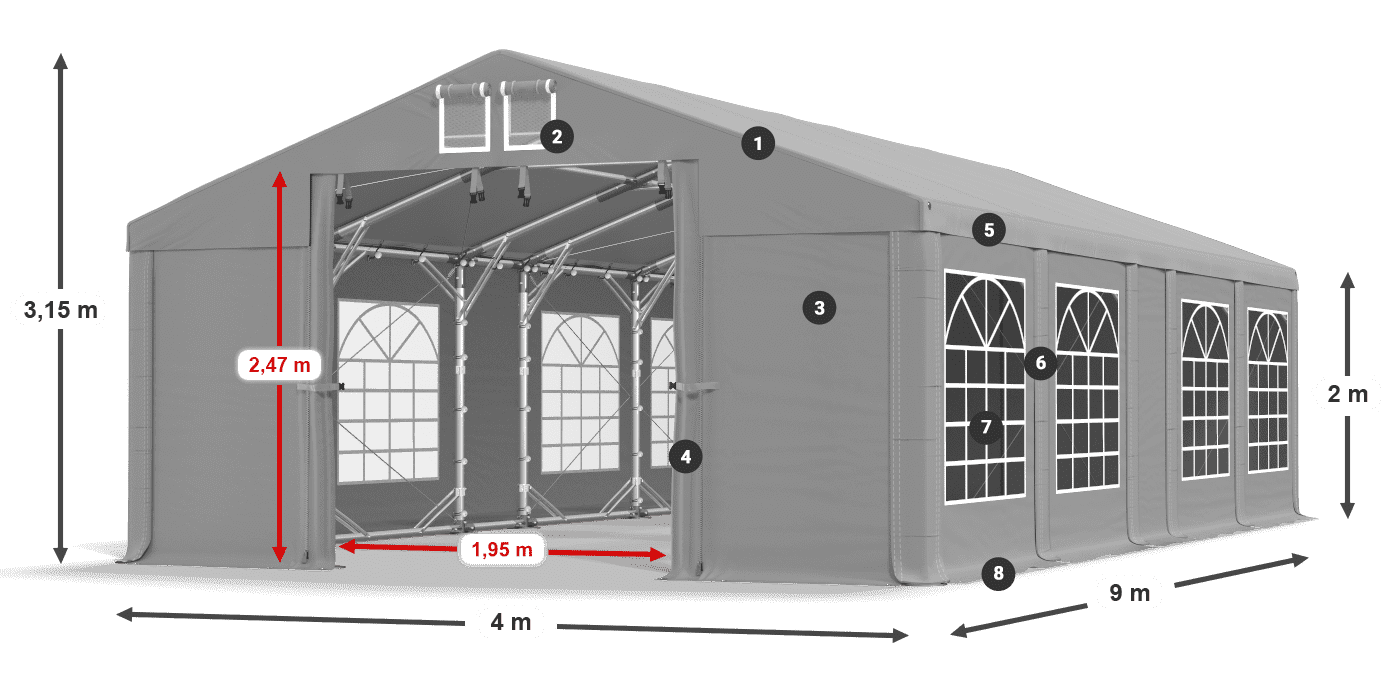Acoperiș: FR 620 PVC Pereţi: SD 500 PVC 2m legenda