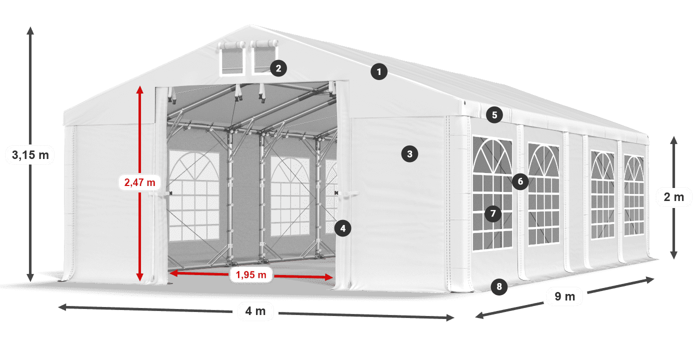 Acoperiș: MS 580 PVC Pereţi: FR 620 PVC 2m legenda