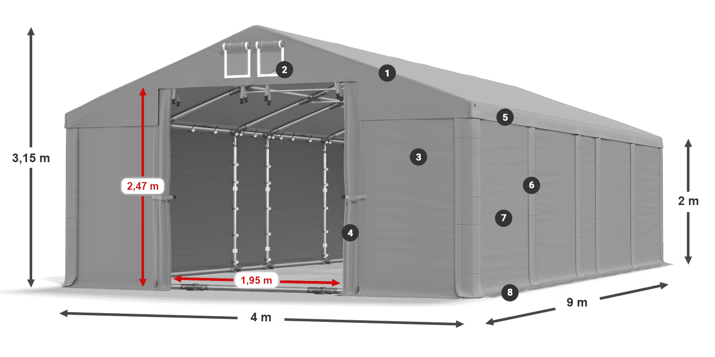 Acoperiș: MS 580 PVC Pereţi: FR M 620 PVC 2m legenda