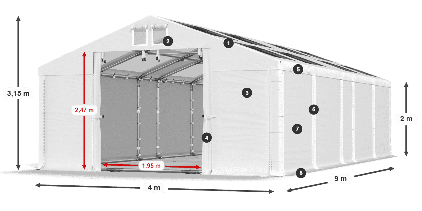 Acoperiș: MS T 580 PVC Pereţi: SD 500 PVC 2m legenda