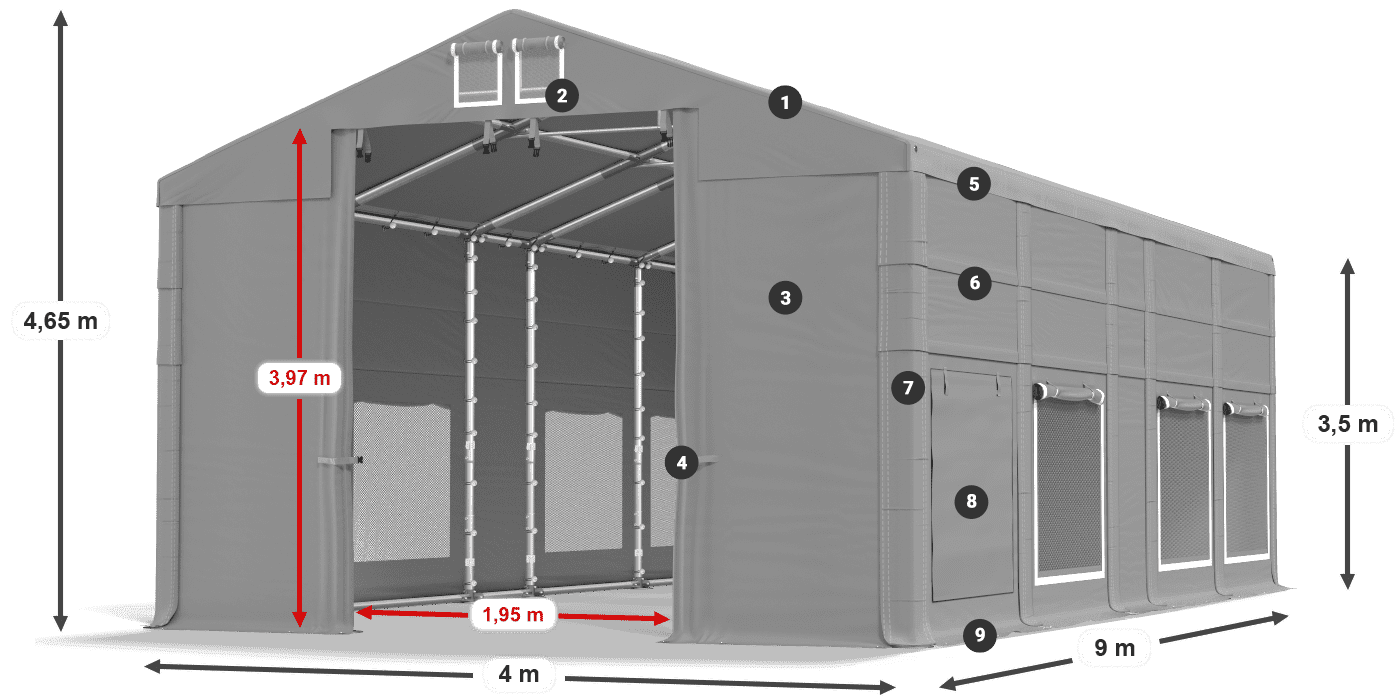 Acoperiș: FR 620 PVC Pereţi: SD 500 PVC 3.5 m legenda