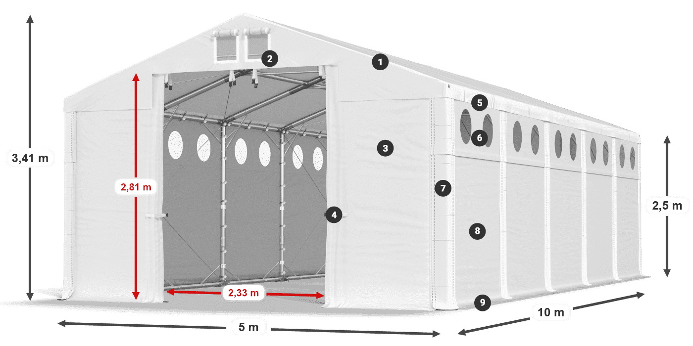 Acoperiș: FR 620 PVC Pereţi: MS O 580 PVC legenda 2.5m