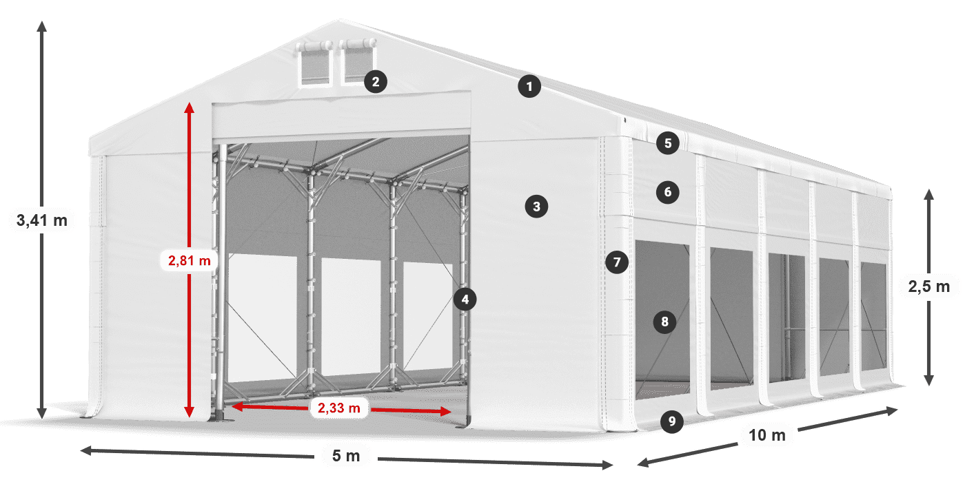 Acoperiș: FR 620 PVC Pereţi: MS 580 PVC legenda 2.5m