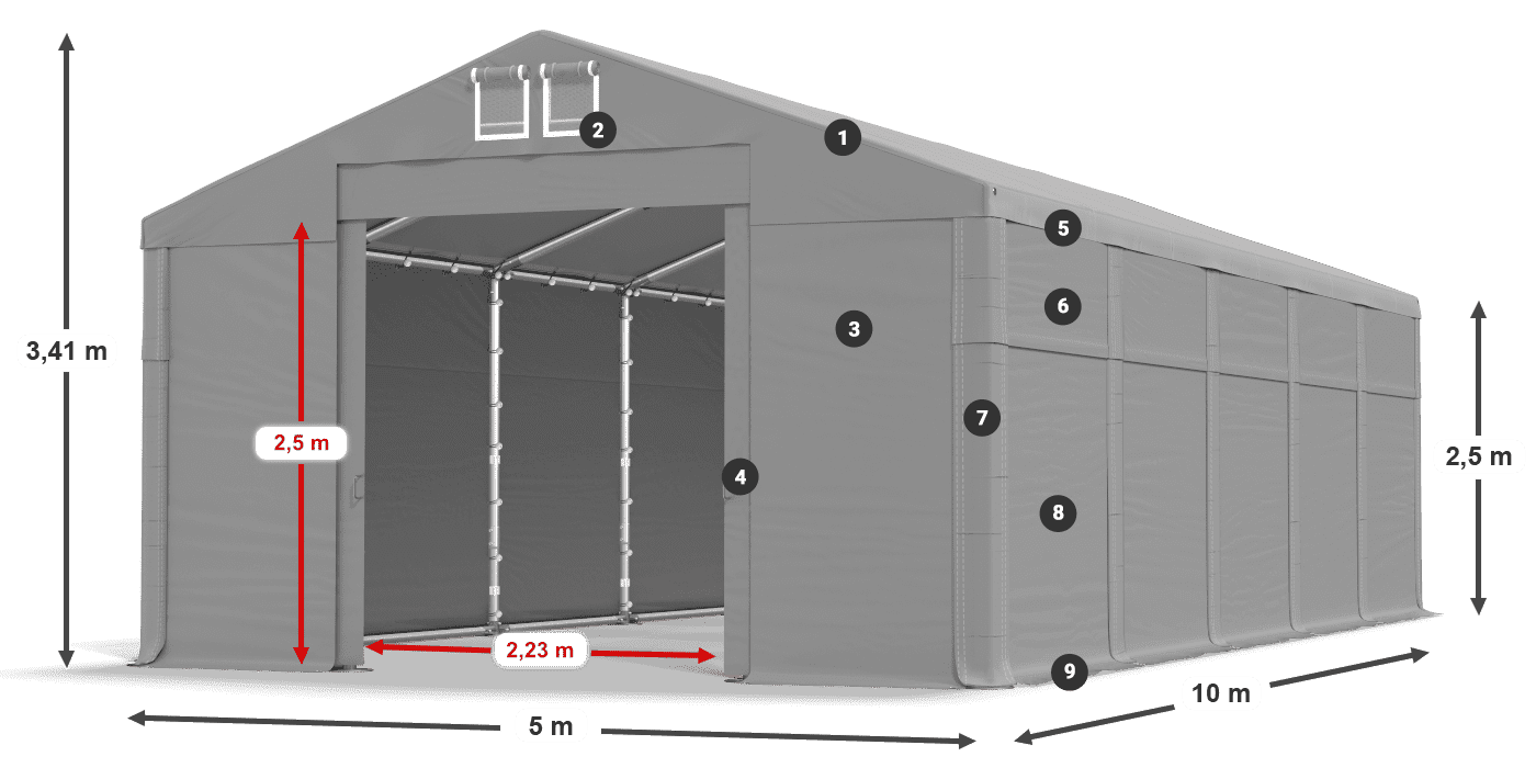 Acoperiș: FR 620 PVC Pereţi: MS 580 PVC legenda 2.5m