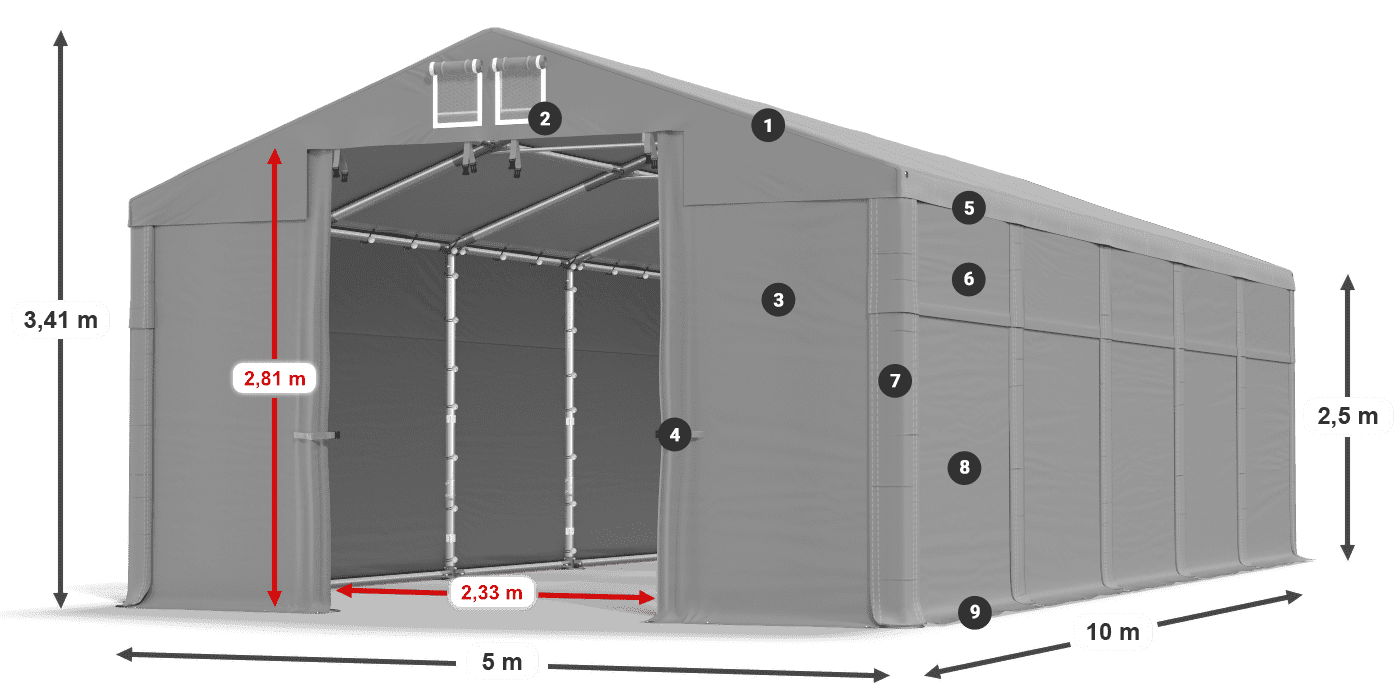 Acoperiș: FR 620 PVC Pereţi: MS 580 PVC legenda 2.5m
