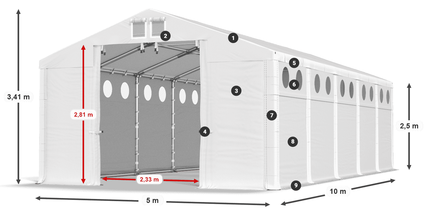 Acoperiș: FR 620 PVC Pereţi: MS O 580 PVC legenda 2.5m