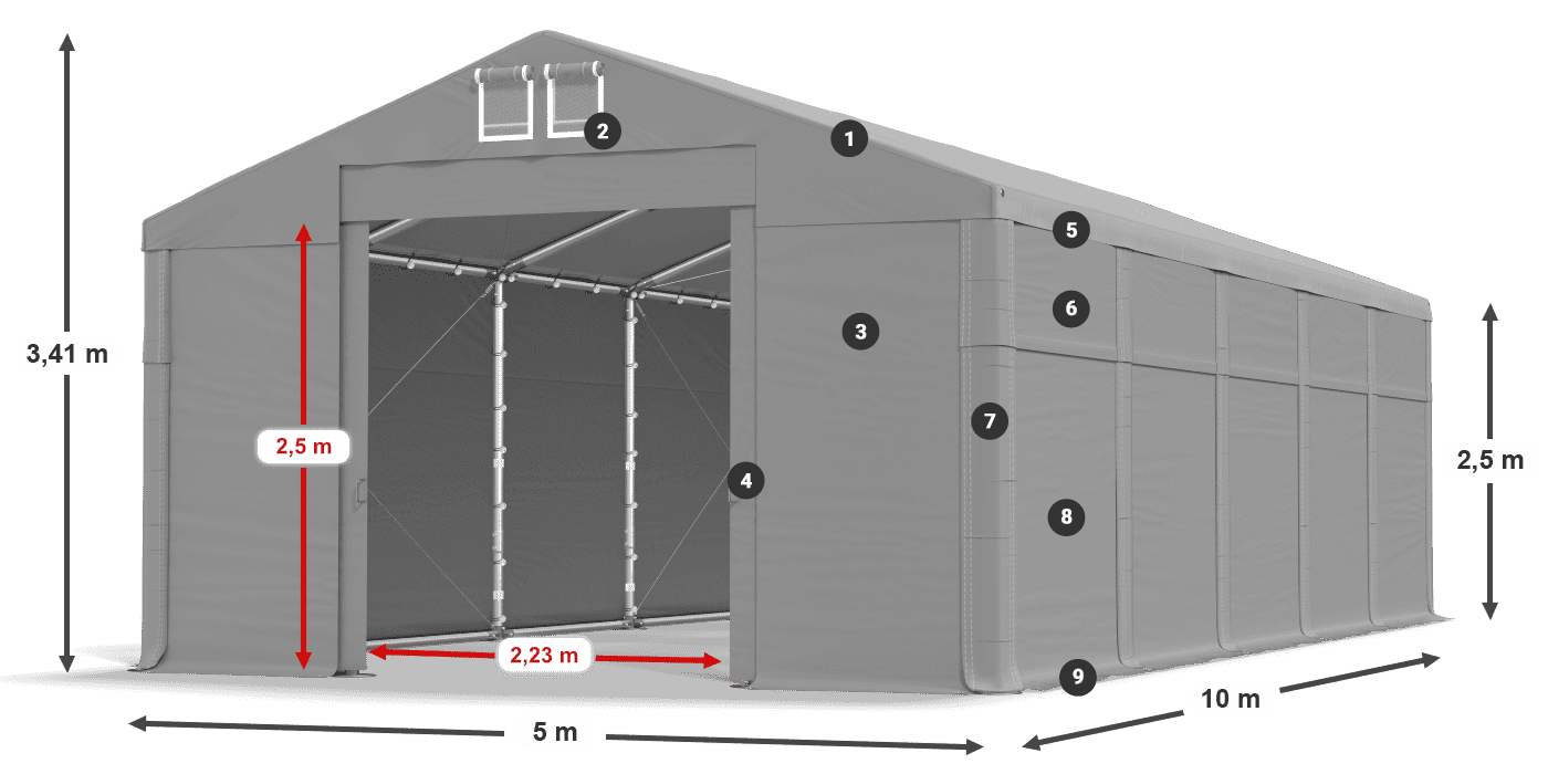 Acoperiș: FR 620 PVC Pereţi: MS 580 PVC legenda 2.5m