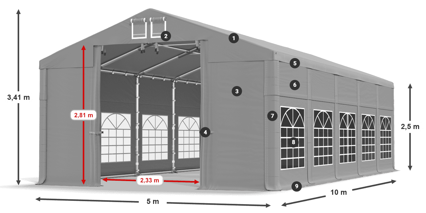 Acoperiș: FR 620 PVC Pereţi: SD 500 PVC legenda 2.5m