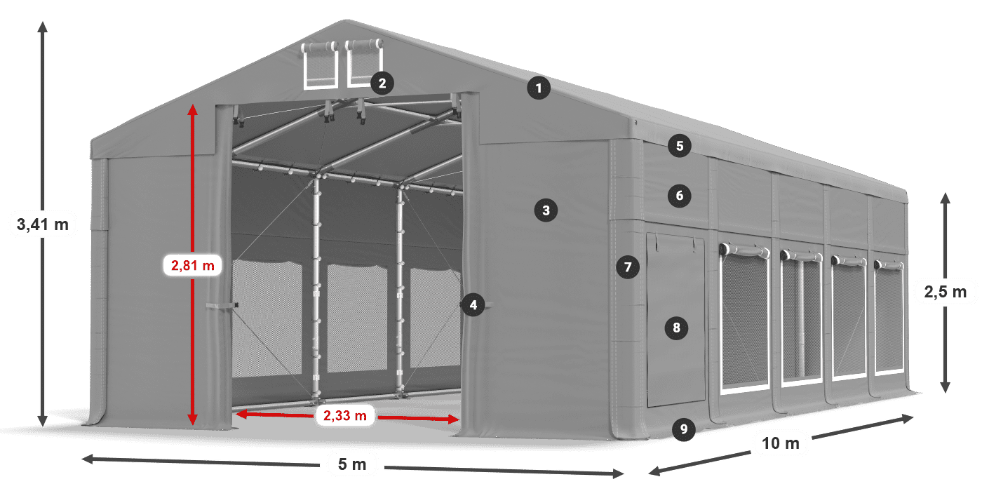 Acoperiș: FR 620 PVC Pereţi: SD 500 PVC legenda 2.5m