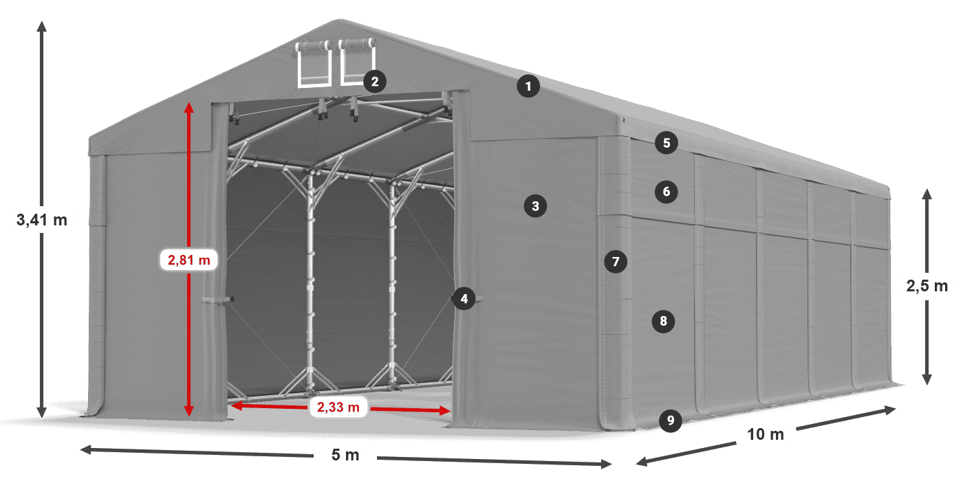Acoperiș: MS 580 PVC Pereţi: FR 620 PVC legenda 2.5m