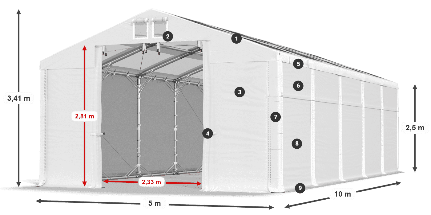 Acoperiș: MS T 580 PVC Pereţi: FR 620 PVC legenda 2.5m