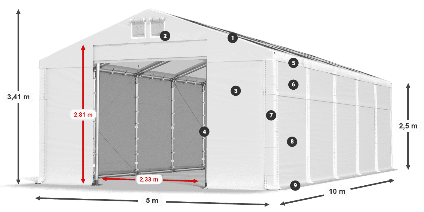 Acoperiș: MS T 580 PVC Pereţi: FR 620 PVC legenda 2.5m