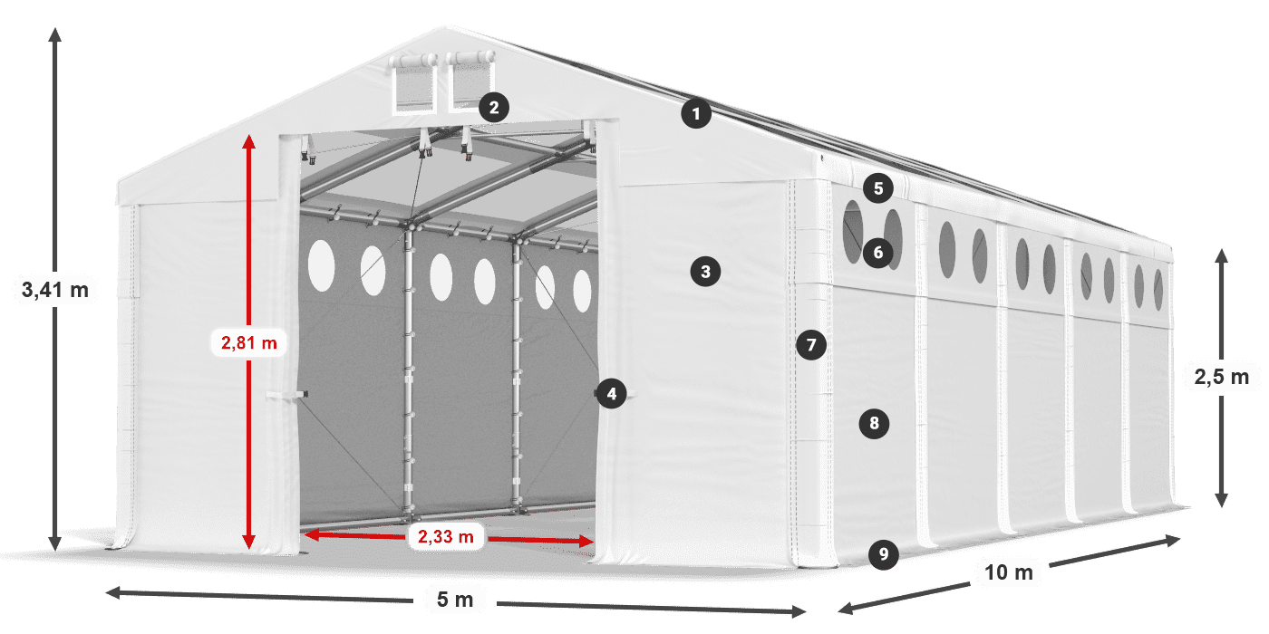 Acoperiș: MS T 580 PVC Pereţi: FR O 620 PVC legenda 2.5m