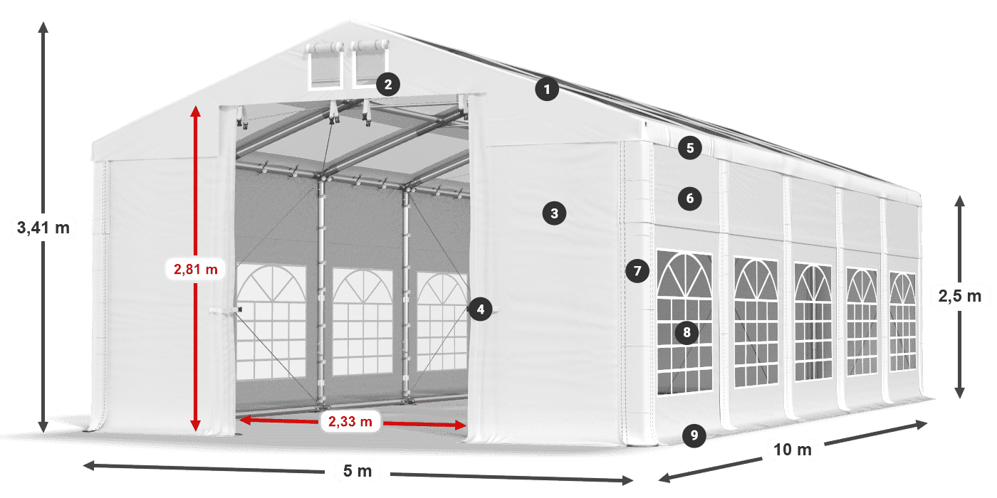 Acoperiș: MS T 580 PVC Pereţi: FR 620 PVC legenda 2.5m
