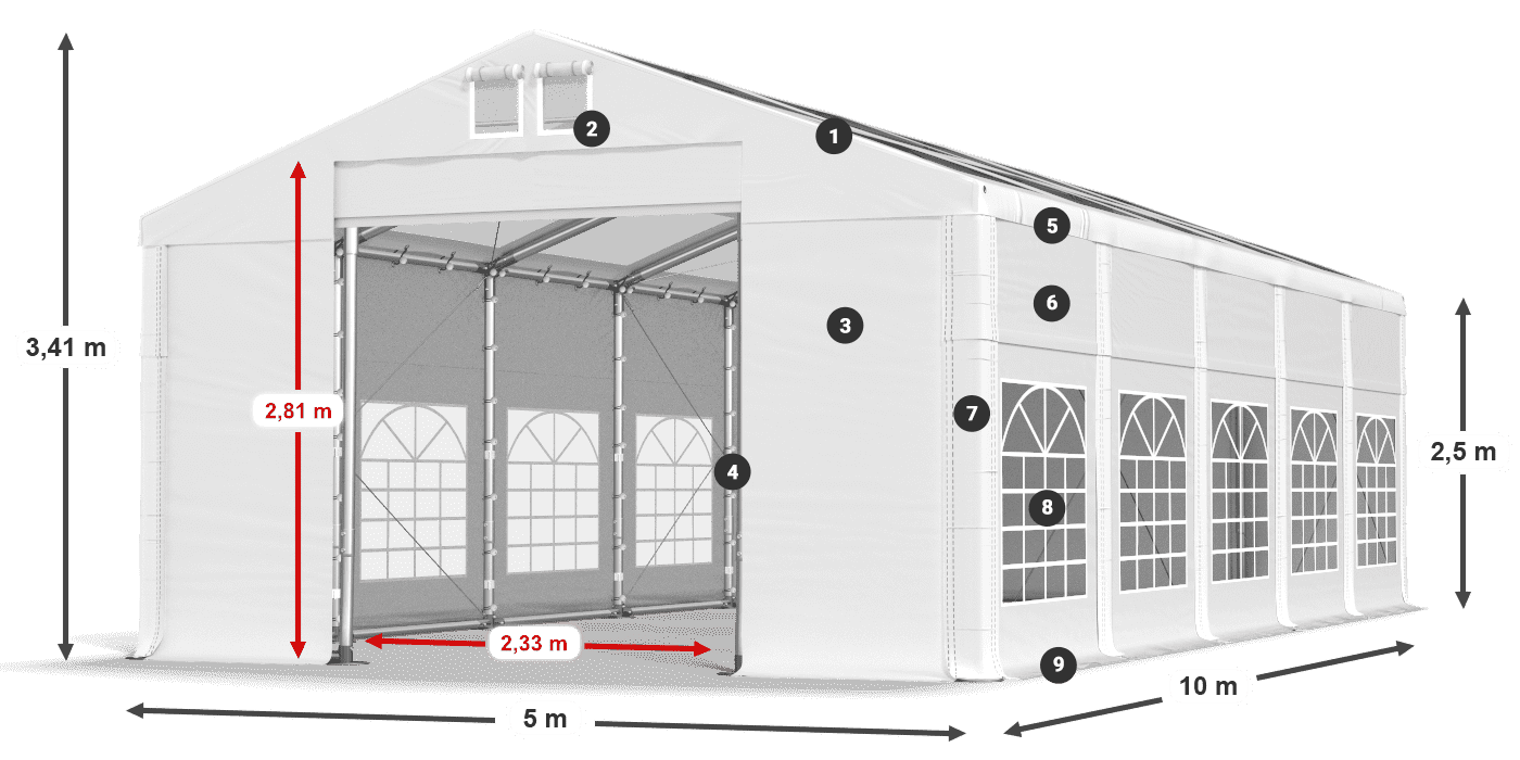 Acoperiș: MS T 580 PVC Pereţi: FR 620 PVC legenda 2.5m