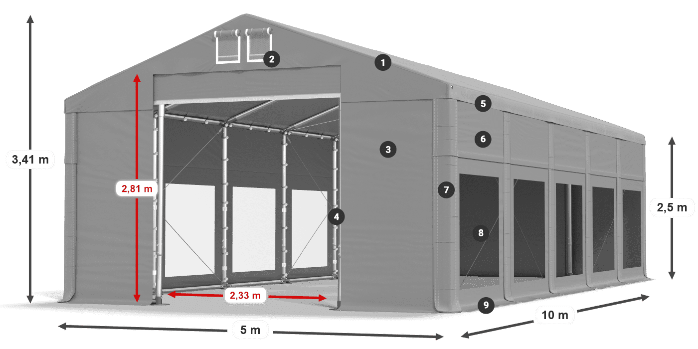 Acoperiș: MS 580 PVC Pereţi: MS 580 PVC legenda 2.5m