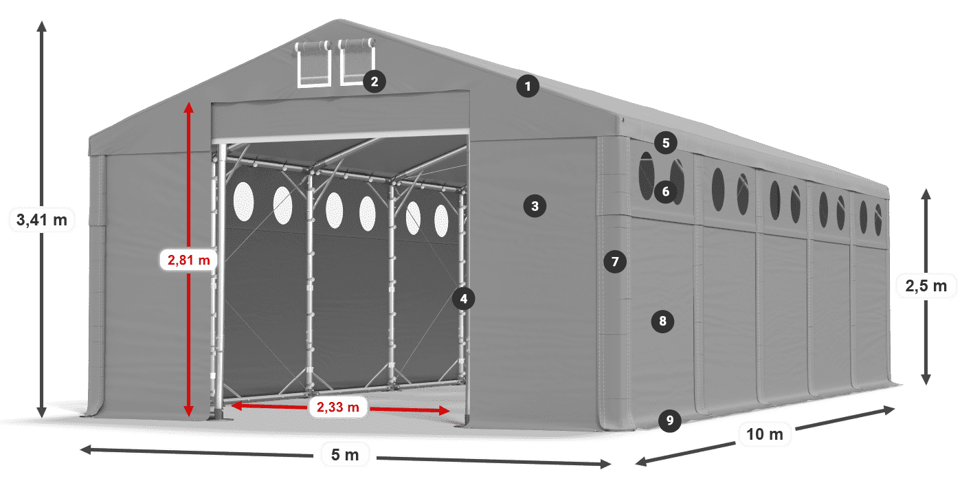 Acoperiș: MS 580 PVC Pereţi: SD O 500 PVC legenda 2.5m
