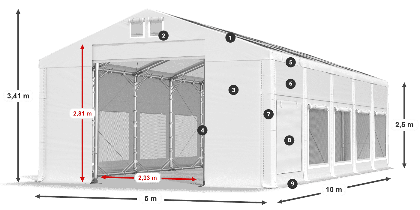 Acoperiș: MS T 580 PVC Pereţi: SD M 500 PVC legenda 2.5m