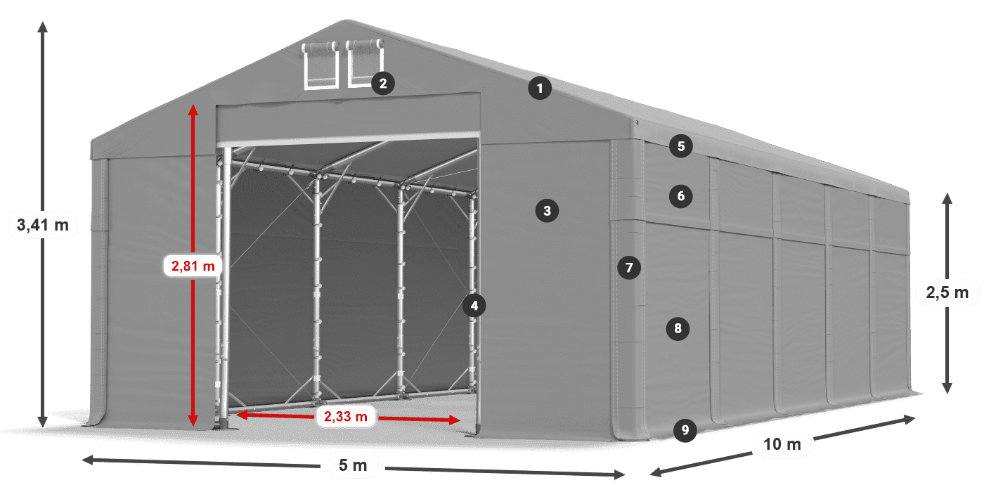 Acoperiș: SD 560 PVC Pereţi: FR 620 PVC legenda 2.5m