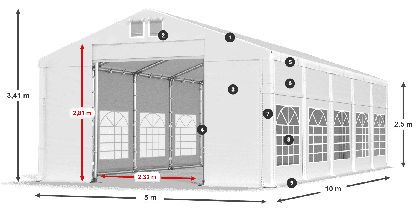 Acoperiș: SD 560 PVC Pereţi: FR 620 PVC legenda 2.5m