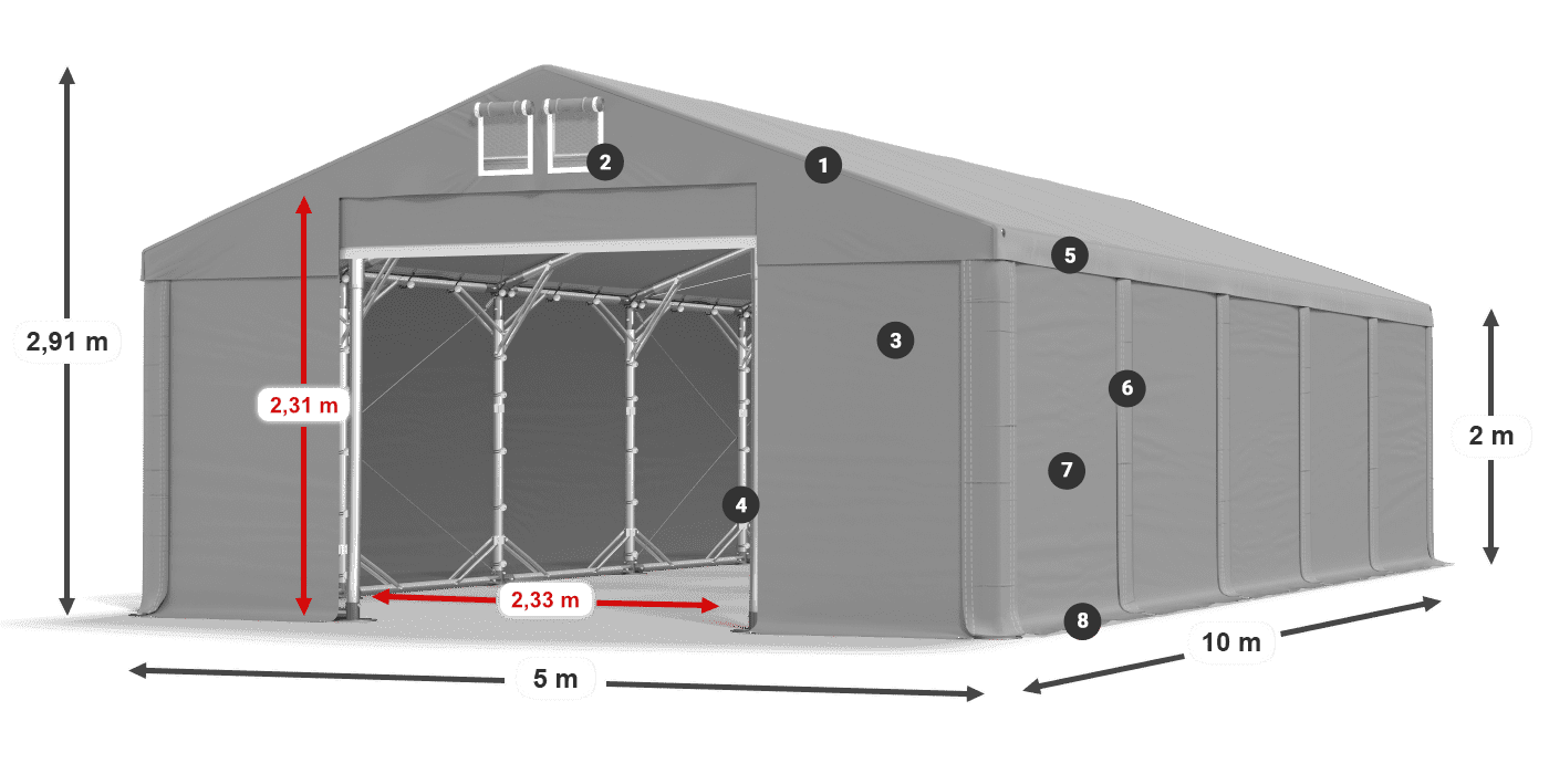 Acoperiș: FR 620 PVC Pereţi: SD 580 PVC 2m legenda