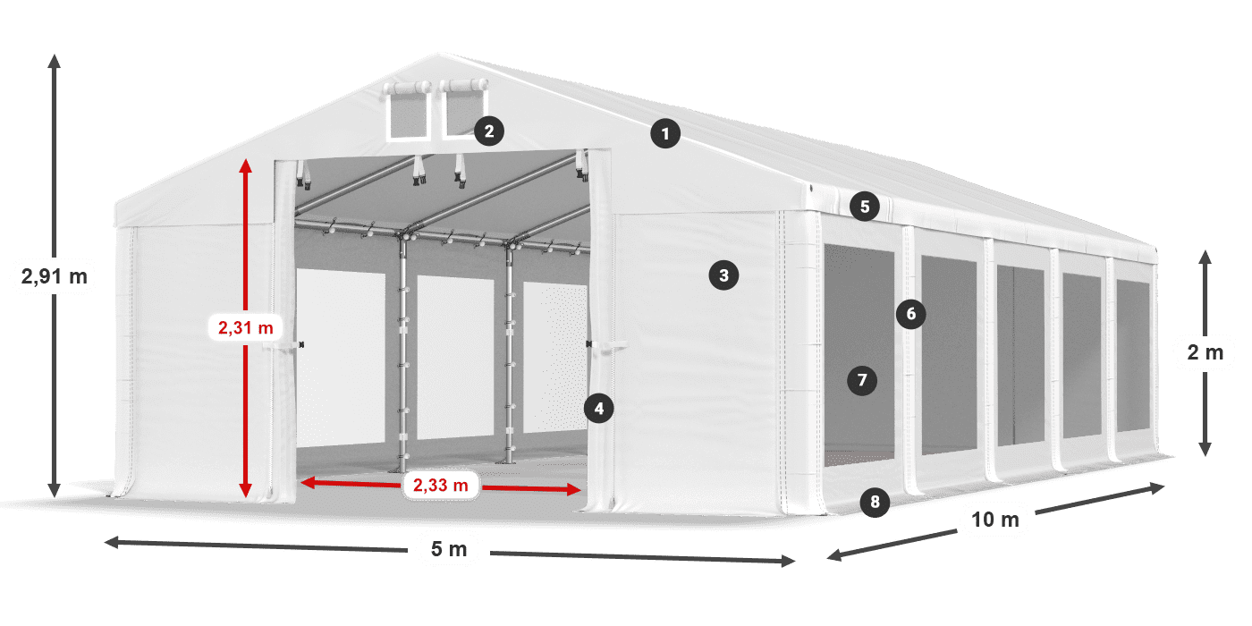 Acoperiș: FR 620 PVC Pereţi: MS 580 PVC 2m legenda