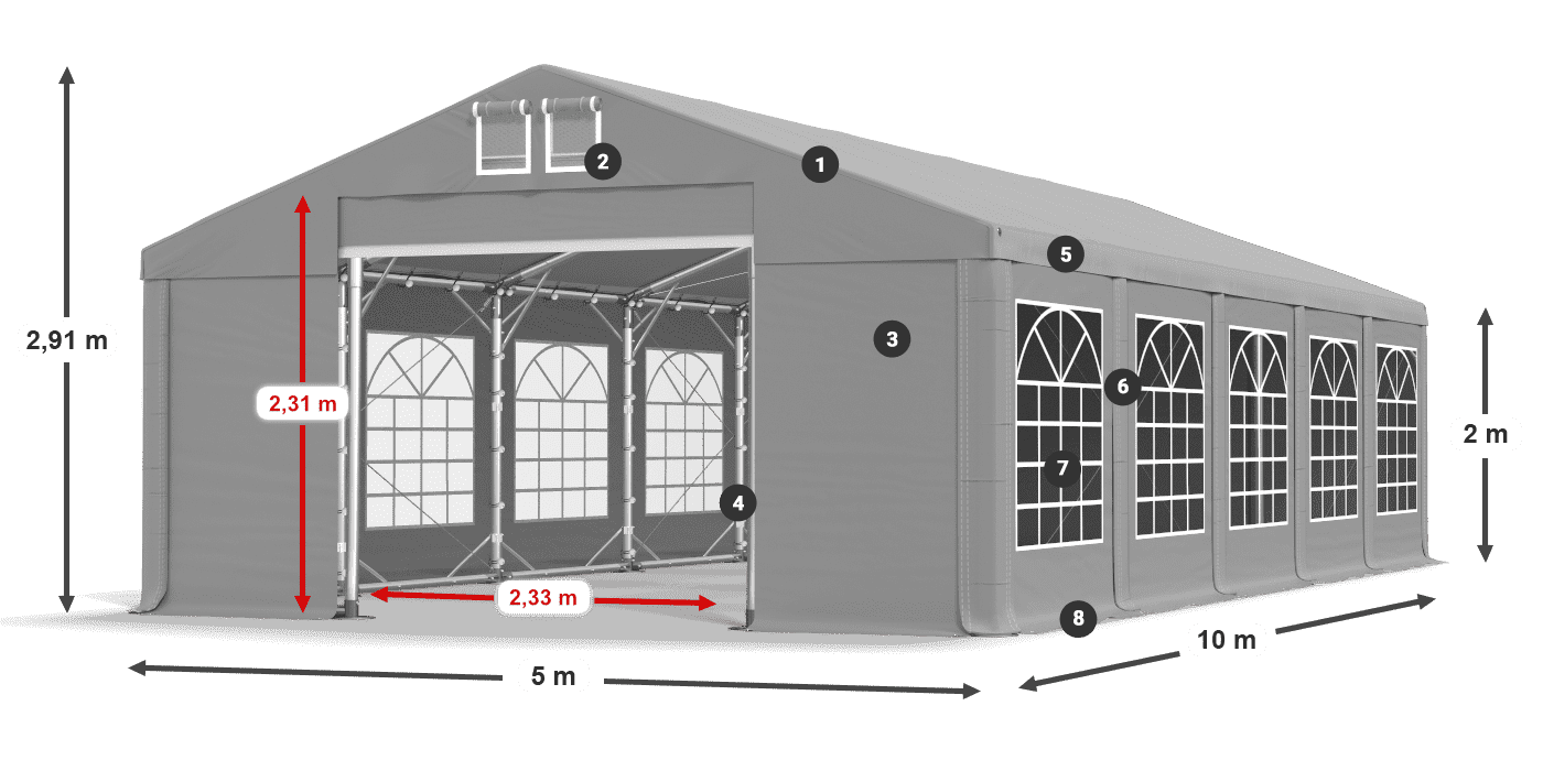 Acoperiș: FR 620 PVC Pereţi: SD 500 PVC 2m legenda