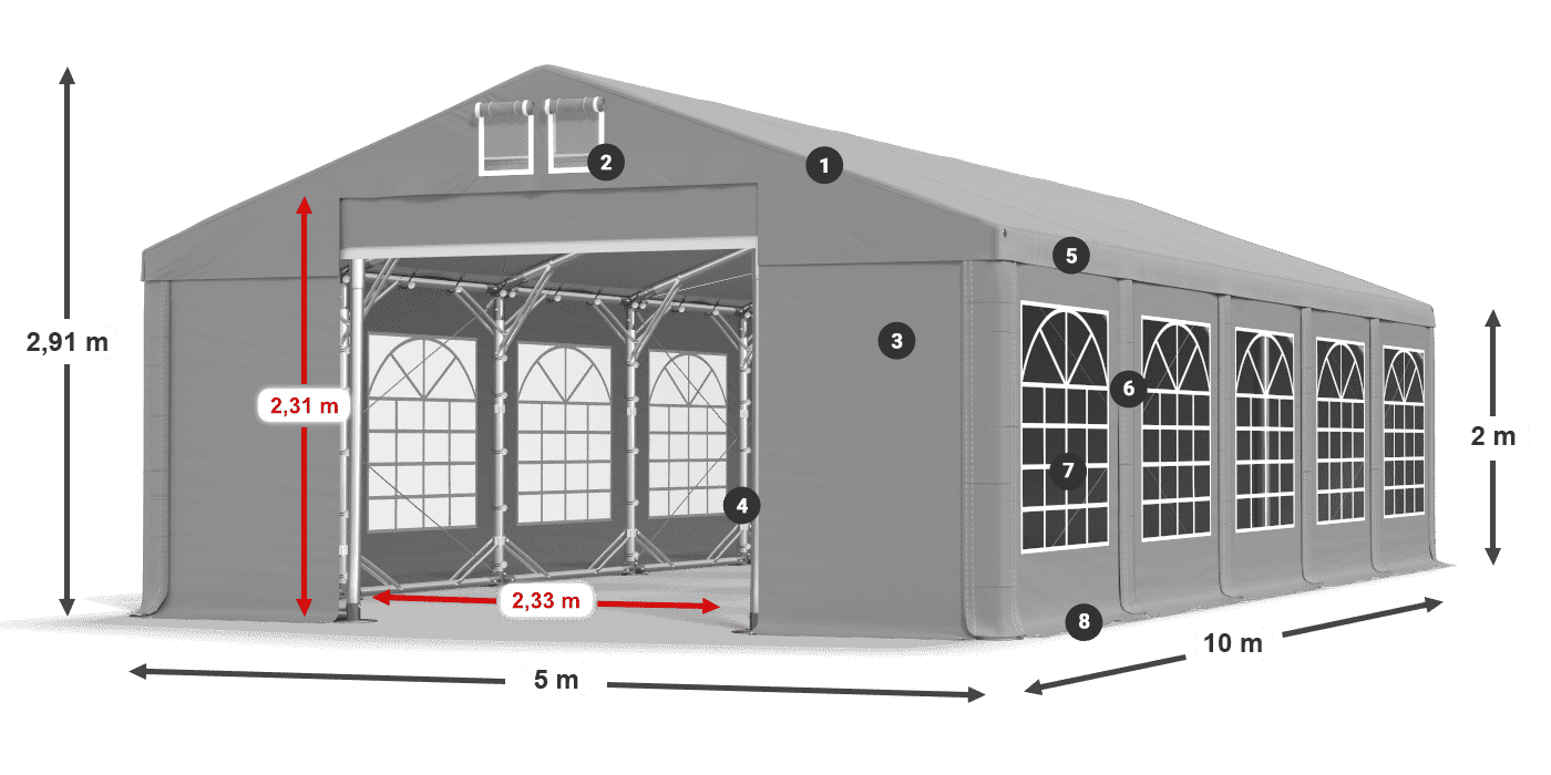 Acoperiș: FR 620 PVC Pereţi: SD 500 PVC 2m legenda