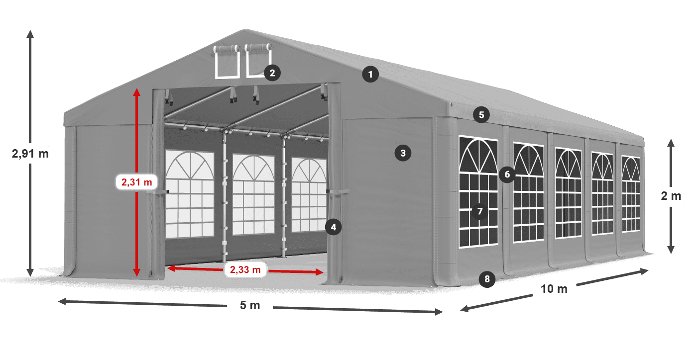 Acoperiș: FR 620 PVC Pereţi: SD 500 PVC 2m legenda