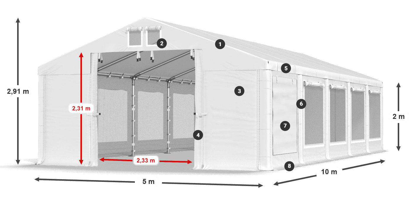 Acoperiș: FR 620 PVC Pereţi: SD 500 PVC 2m legenda