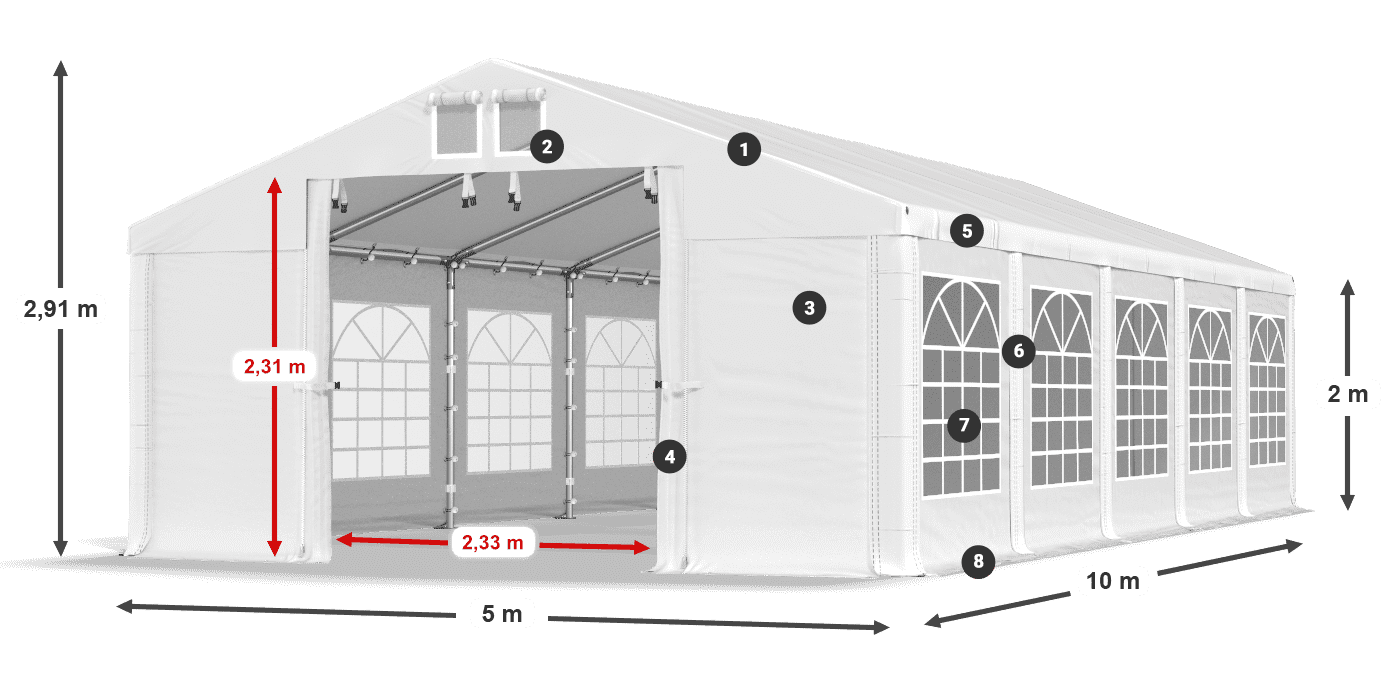 Acoperiș: MS 580 PVC Pereţi: FR 620 PVC 2m legenda
