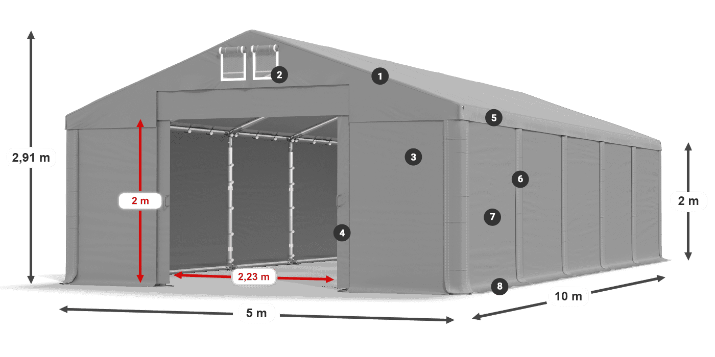 Acoperiș: MS 580 PVC Pereţi: FR M 620 PVC 2m legenda