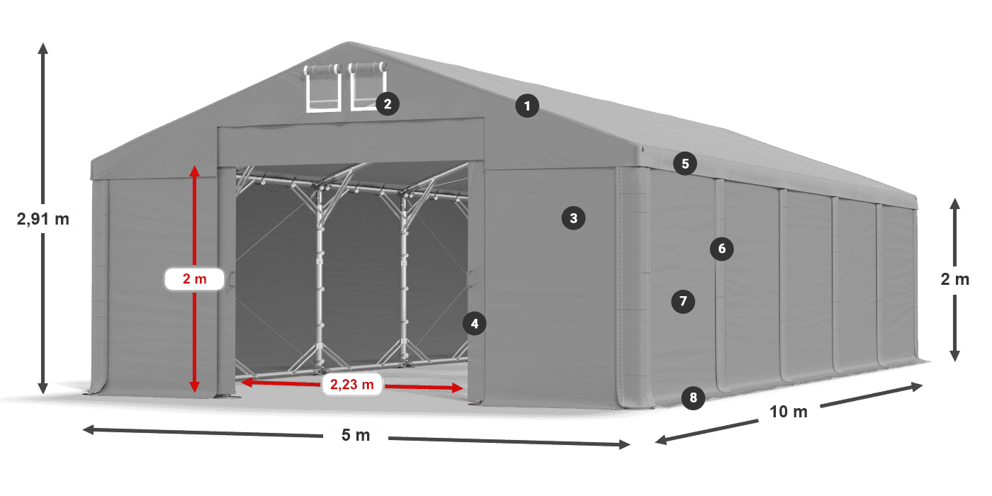 Acoperiș: MS 580 PVC Pereţi: SD 500 PVC 2m legenda