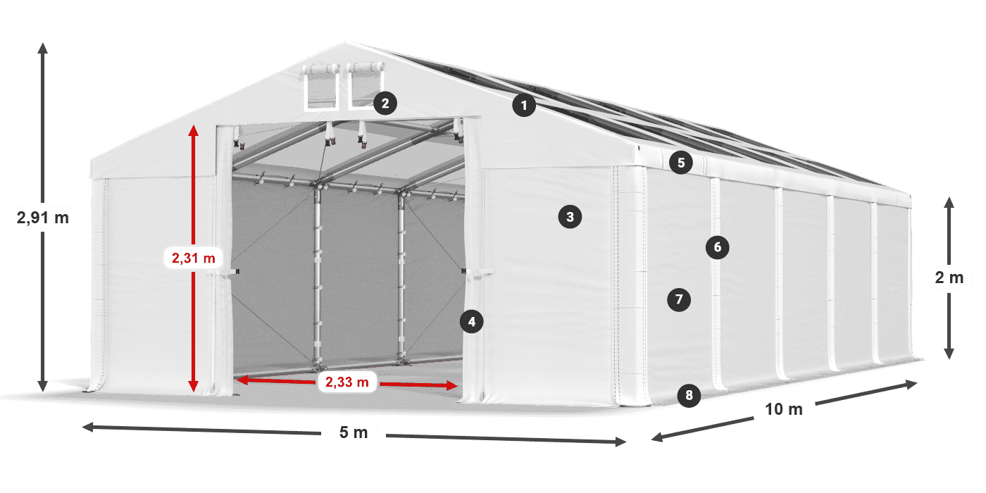 Acoperiș: MS T 580 PVC Pereţi: SD 500 PVC 2m legenda