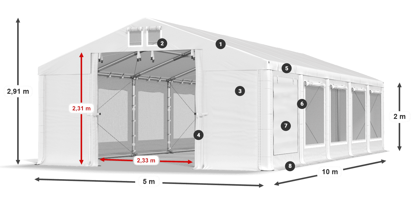 Acoperiș: MS 580 PVC Pereţi: SD M 500 PVC 2m legenda