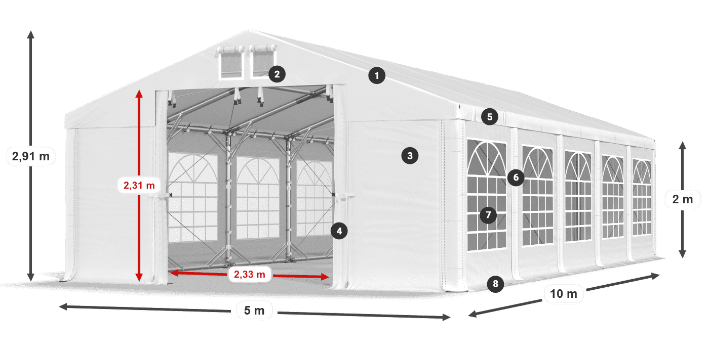 Acoperiș: SD 560 PVC Pereţi: FR 620 PVC legenda 2m