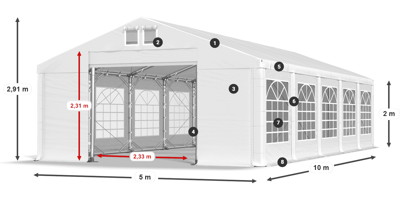 Acoperiș: SD 560 PVC Pereţi: FR 620 PVC legenda 2m
