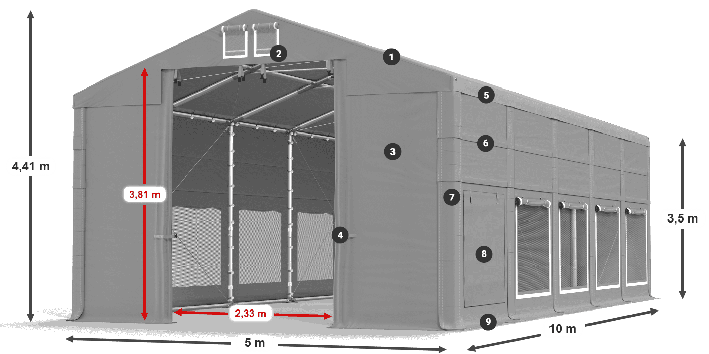 Acoperiș: FR 620 PVC Pereţi: SD 500 PVC 3.5 m legenda