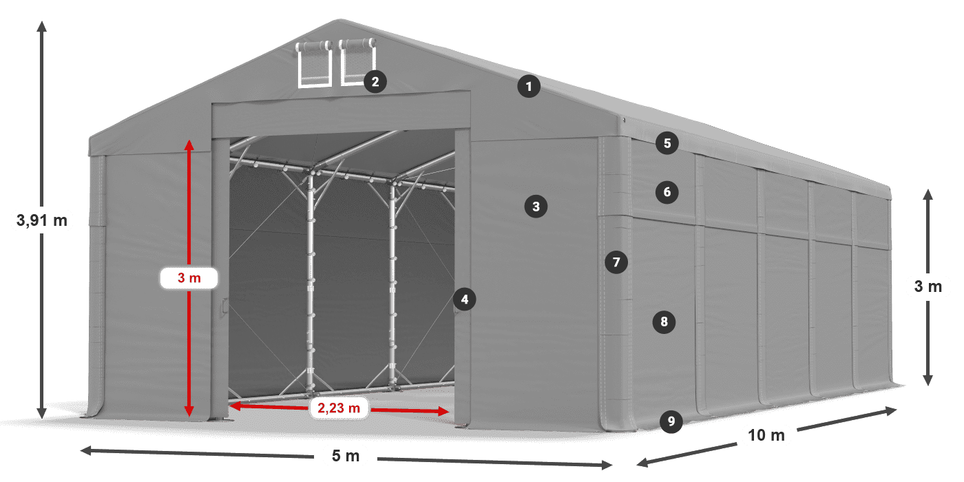 Acoperiș: FR 620 PVC Pereţi: MS 580 PVC Legenda 3m