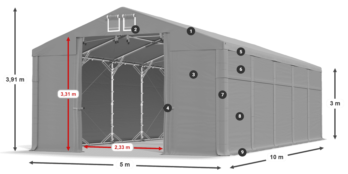Acoperiș: FR 620 PVC Pereţi: MS 580 PVC Legenda 3m