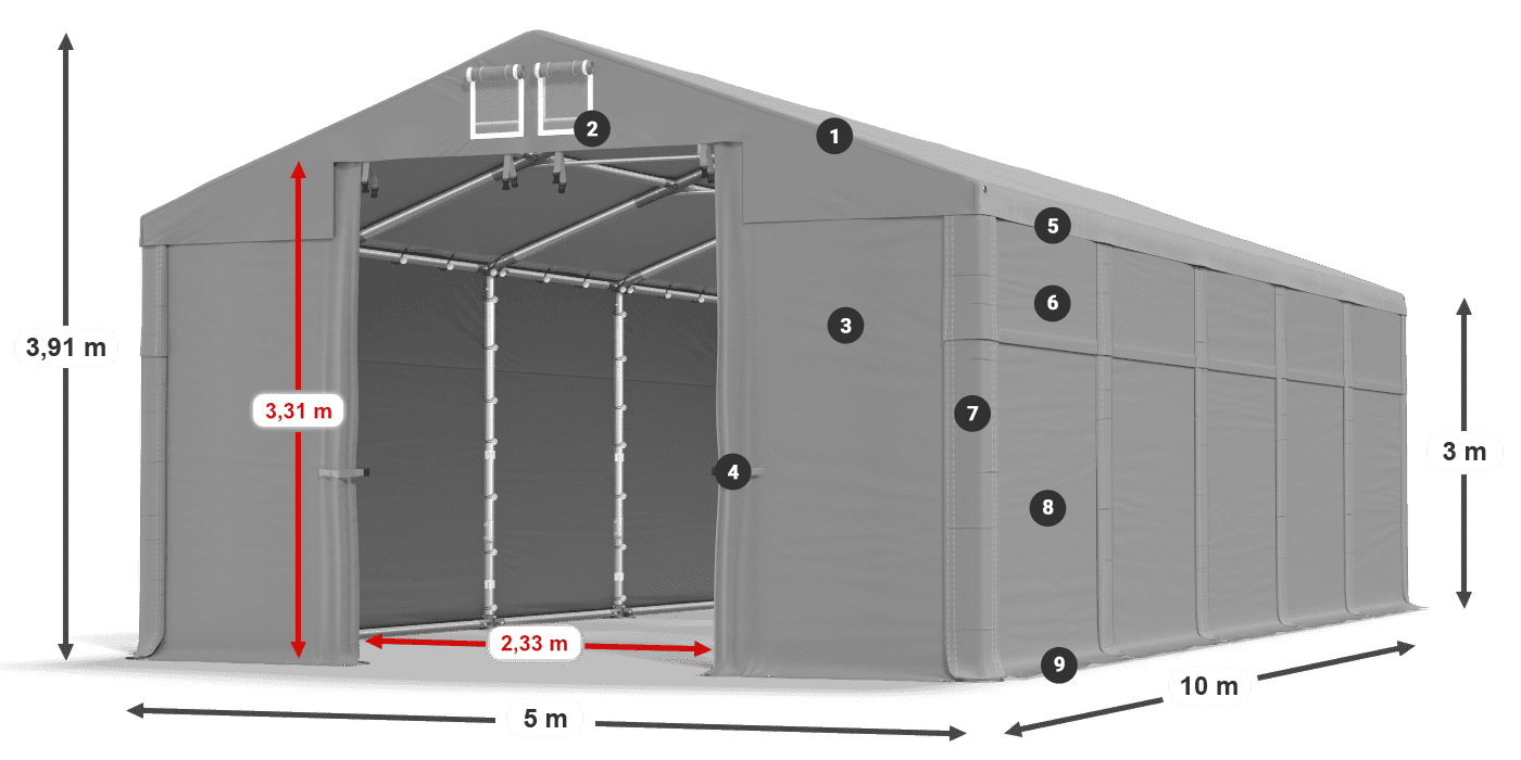 Acoperiș: FR 620 PVC Pereţi: MS 580 PVC Legenda 3m
