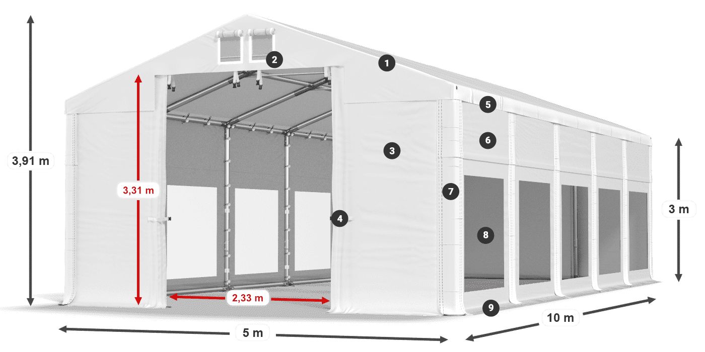 Acoperiș: FR 620 PVC Pereţi: MS 580 PVC Legenda 3m