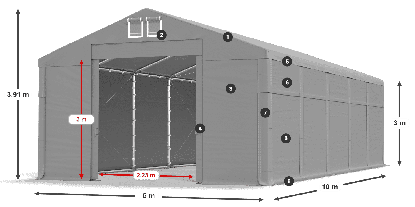 Acoperiș: FR 620 PVC Pereţi: MS 580 PVC Legenda 3m