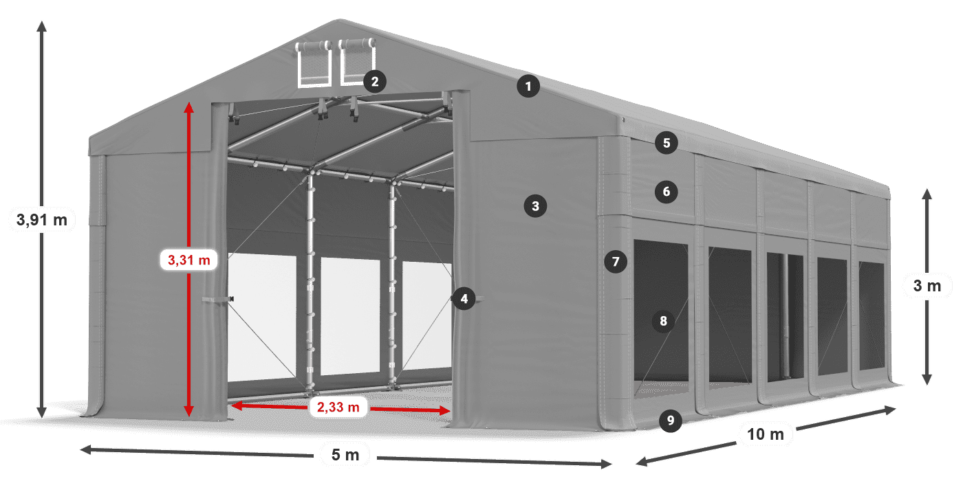 Acoperiș: FR 620 PVC Pereţi: MS 580 PVC Legenda 3m
