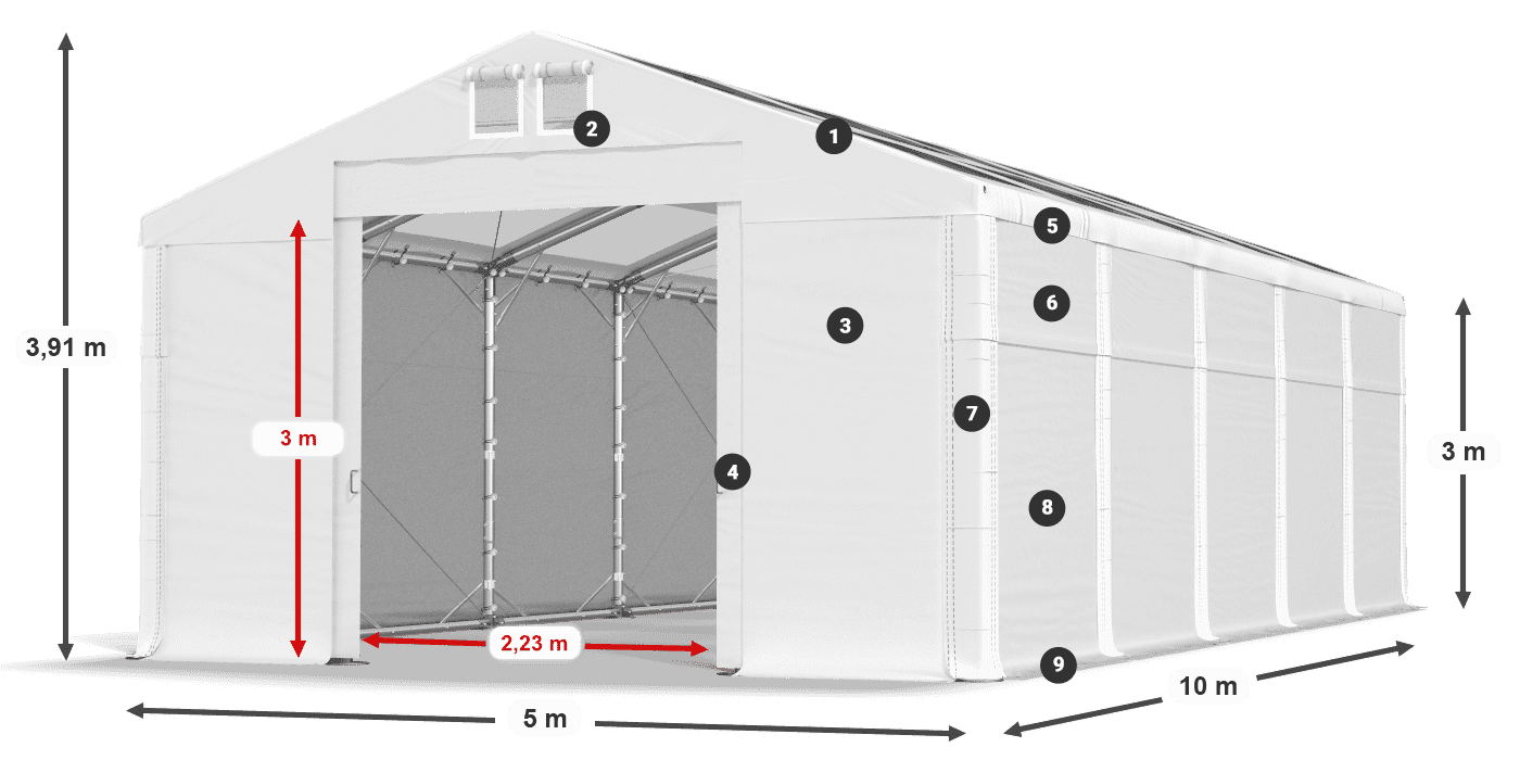 Acoperiș: MS T 580 PVC Pereţi: FR 620 PVC Legenda 3m