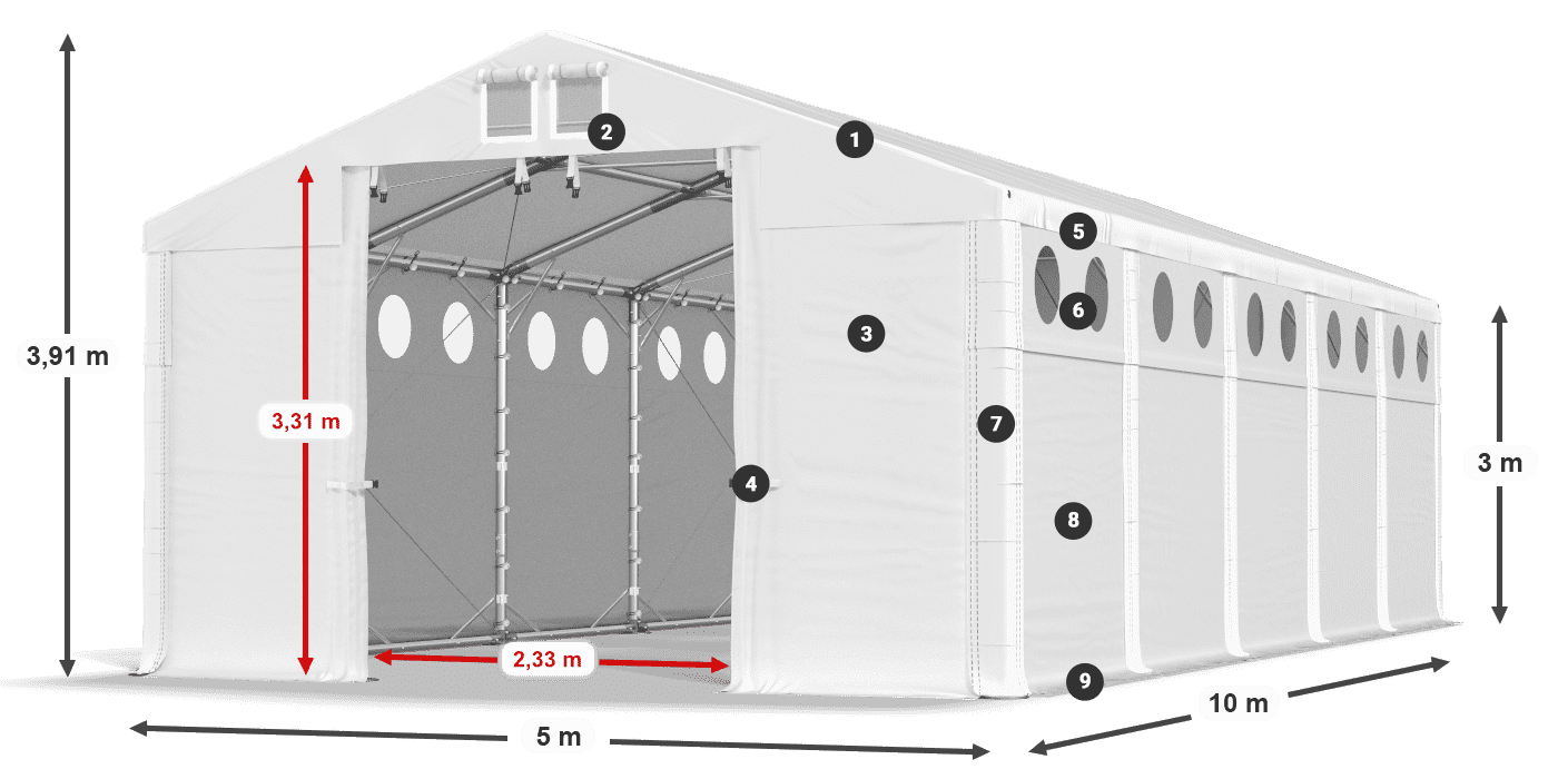 Acoperiș: MS 580 PVC Pereţi: FR O 620 PVC Legenda 3m