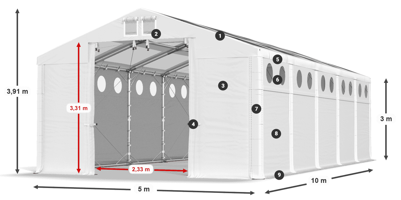 Acoperiș: MS T 580 PVC Pereţi: FR O 620 PVC Legenda 3m